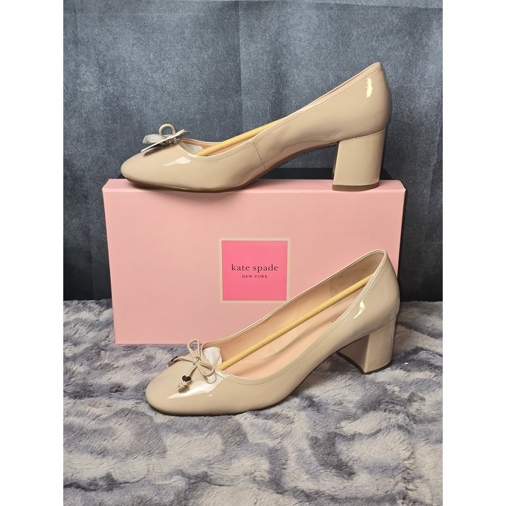 NWB Kate Spade Bev Bow Pumps Tusk Patent Leather Block Heel Women 10